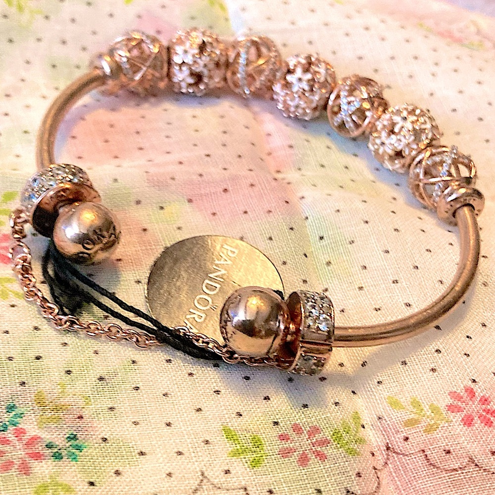 *AUTHENTIC PANDORA* 18krose gold over 925ss SIZE 3 Cuff bangle bracelet w/EXTRAS - Picture 11 of 15